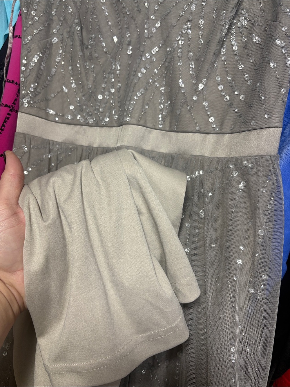 Adrianna Papell Silver Maxi Dress size 2 - Picture 3 of 11